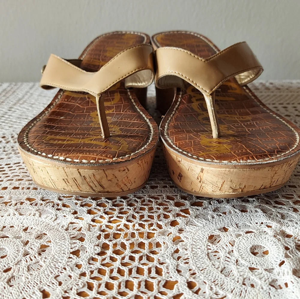 Sam Edelman Women Sandals Size 10 Romy Patent Leather Thong Comfort Wedge Heel - Picture 4 of 13